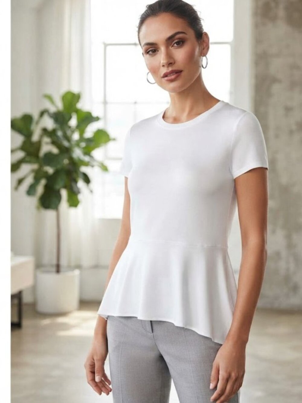 BCBG ILENE SHORT-SLEEVE DROP WAIST PEPLUM TOP XS